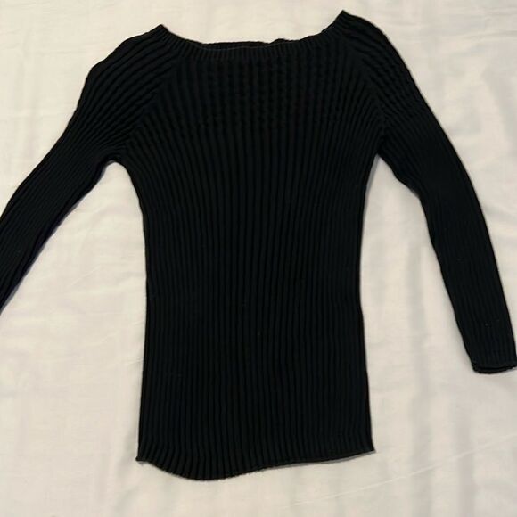 Talbots petite size small 3/4 sleeve ribbed boatneck black sweater EUC - Picture 3 of 8
